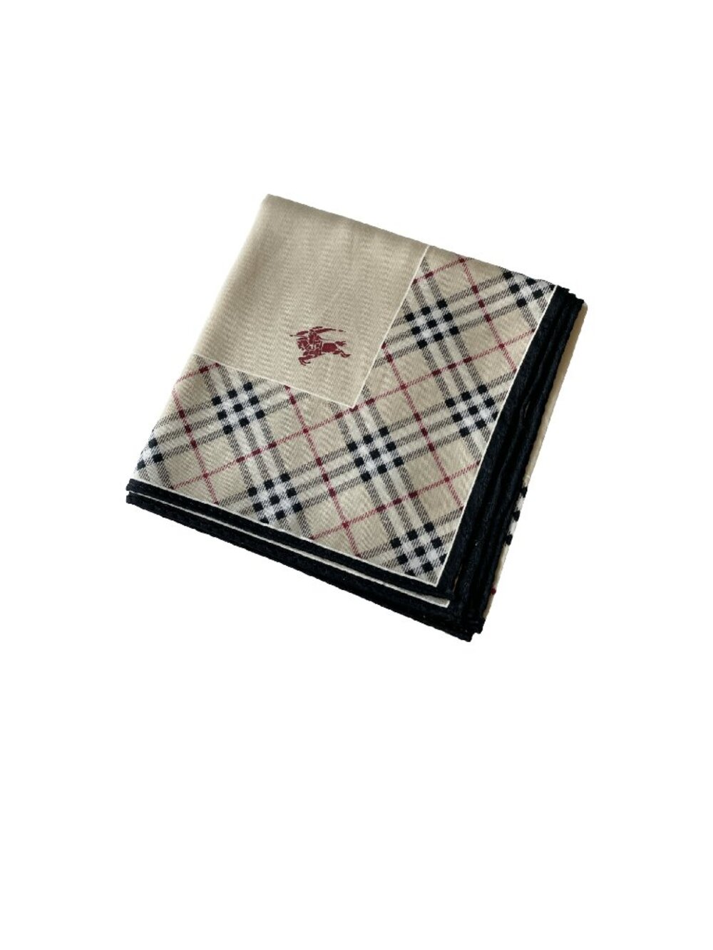 Vintage Burberry Scarf Nova Check Border Knight Logo Cotton 19.5” - Picture 2 of 8